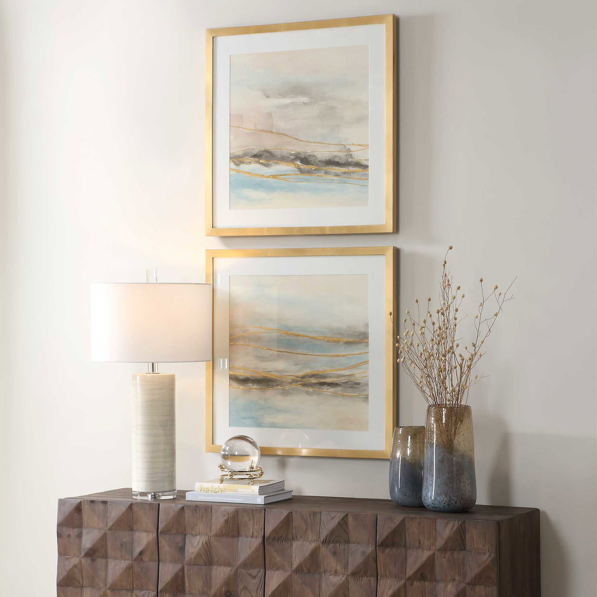 So Golden Abstract Landscape Prints Set/2, Art by Uttermost, 29.5" width x 29.5" height x 1.5" depth View 3