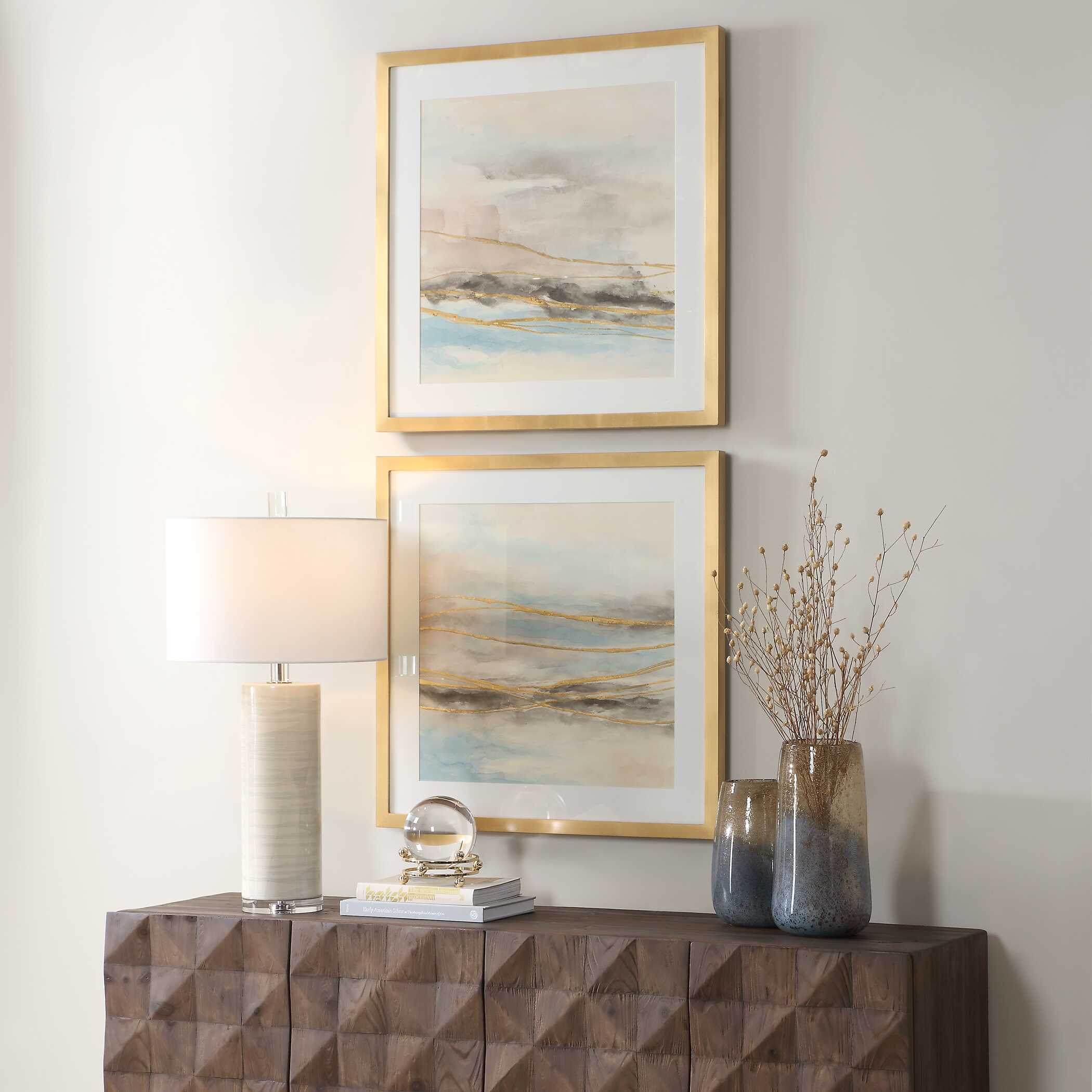 So Golden Abstract Landscape Prints Set/2, Painting by Uttermost, 29.5" width x 29.5" height x 1.5" depth View 3