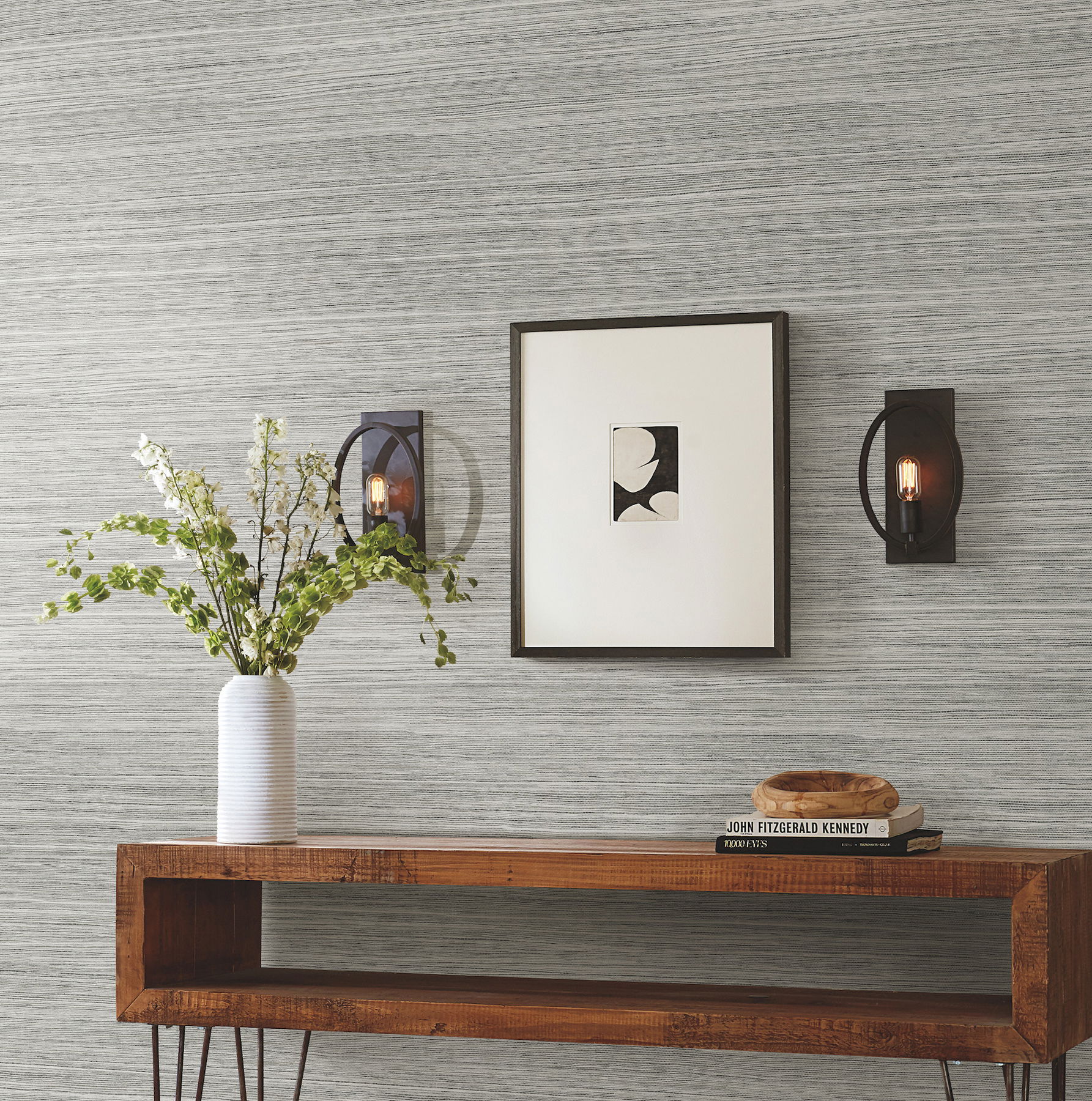 Cattail Weave Grey Peel & Stick Wallpaper large image 