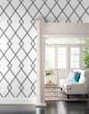 Ribbon Stripe Trellis White & Black Wallpaper thumbnail 1