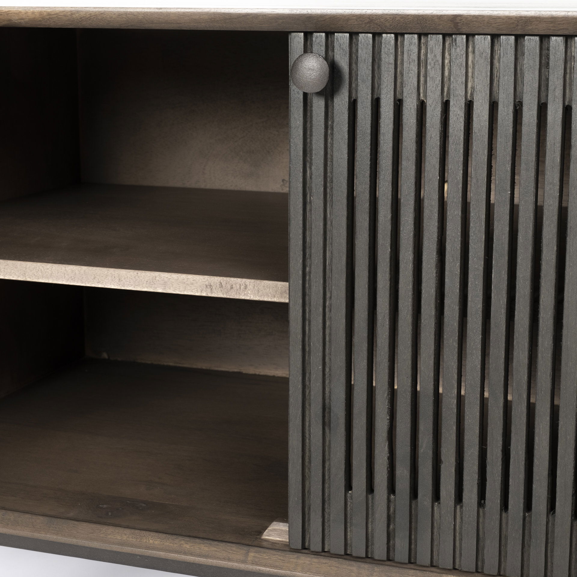 Grace I Two-Toned Brown Solid Wood TV Stand Media Console with Slated Doors, TV up to 82', by Mercana, 72" length x 20.5" width x 24.25" height View 10