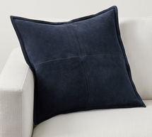 Online Designer Bedroom Pieced Suede Pillow & Down Feather Insert Bundle, 20" x 20", Navy