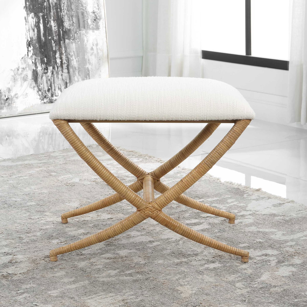 Expedition White Fabric Small Bench, Benche by Uttermost, 23.5" width x 20" height x 16.12" depth View 4