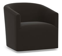 Online Designer Combined Living/Dining Baldwin Upholstered Swivel Armchair, Polyester Wrapped Cushions, Performance Everydayvelvet(TM) Smoke