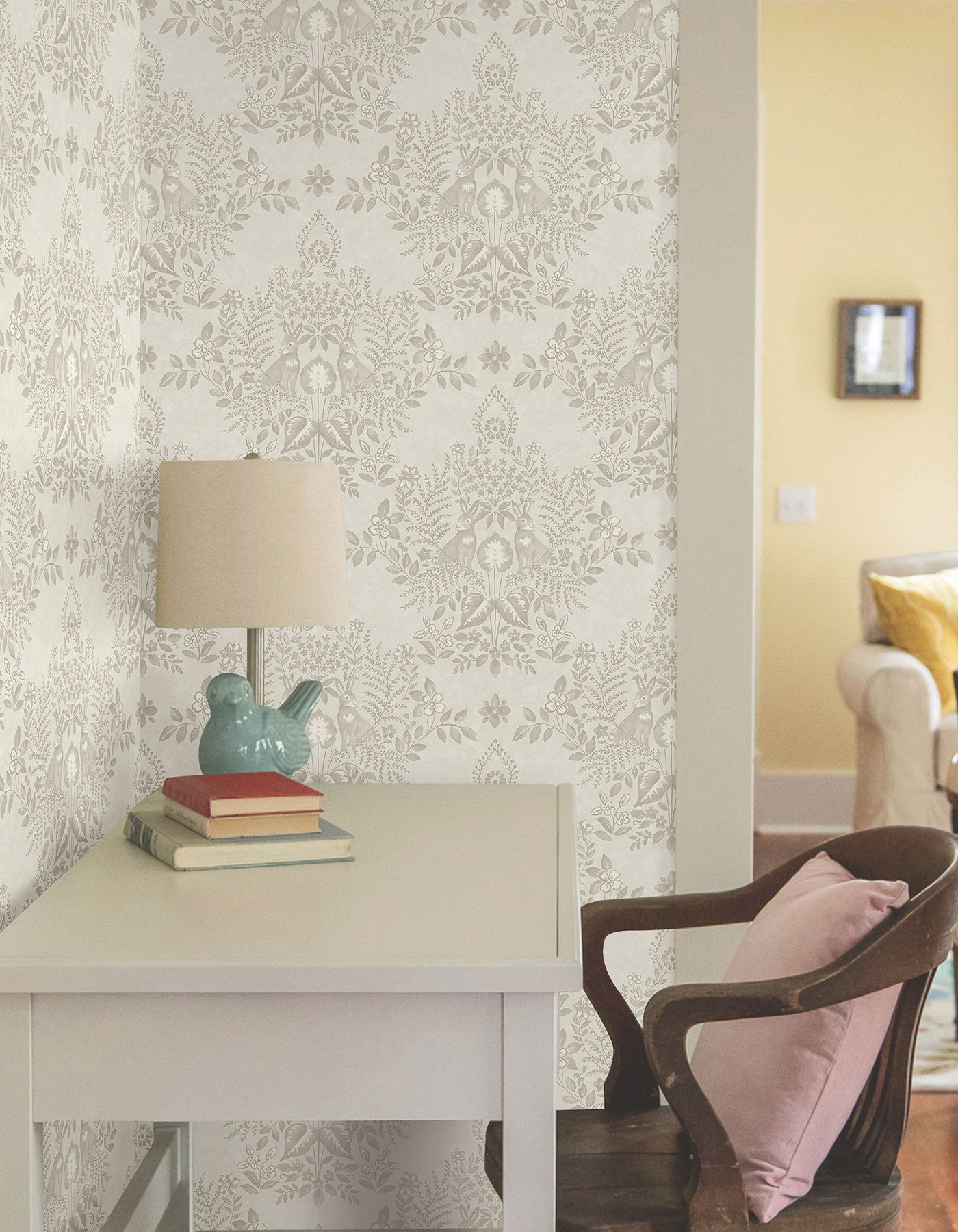 Cottontail Toile Wicker Peel & Stick Wallpaper large image 