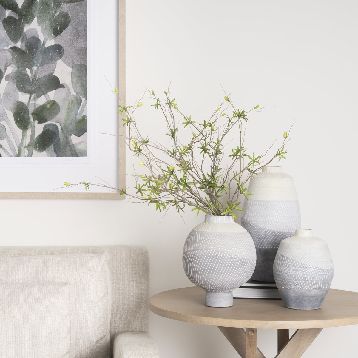 Blume 16.5H Off-White with Gray Textured Vase, by Mercana, 8.27" length x 8.27" width x 16.54" height View 2
