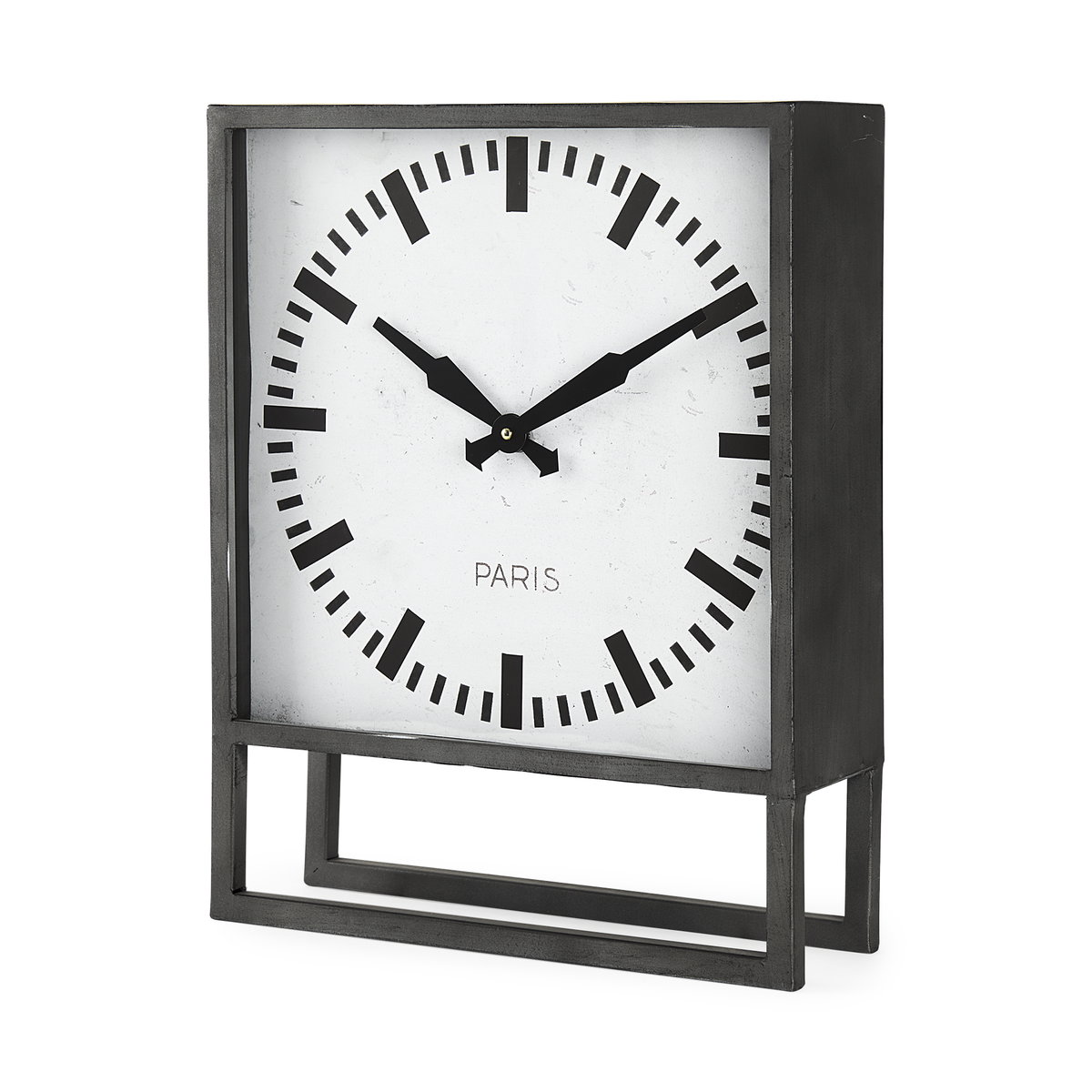 Felix Gray Metal Square Table Clock, by Mercana, 14.4" length x 5.1" width x 18.1" height View 1