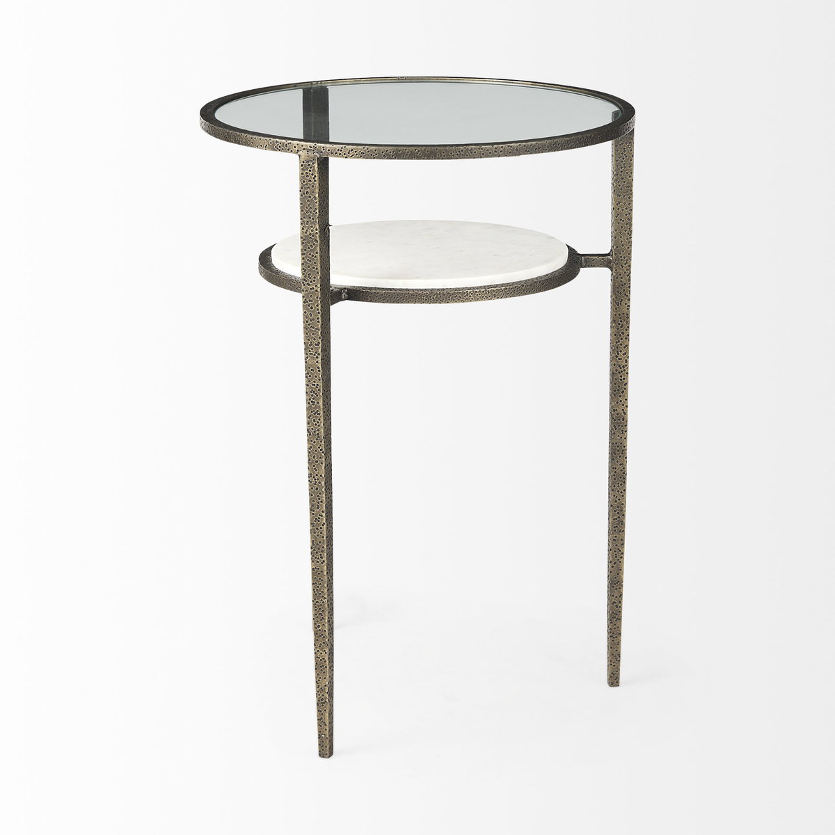 Felicity 15.8L X 15.8W X 22.5H Glass Top with White Marble Shelf and Antique Gold Base End/Side Table, Side & End Table by Mercana, 15.75" length x 15.75" width x 22.5" height View 6
