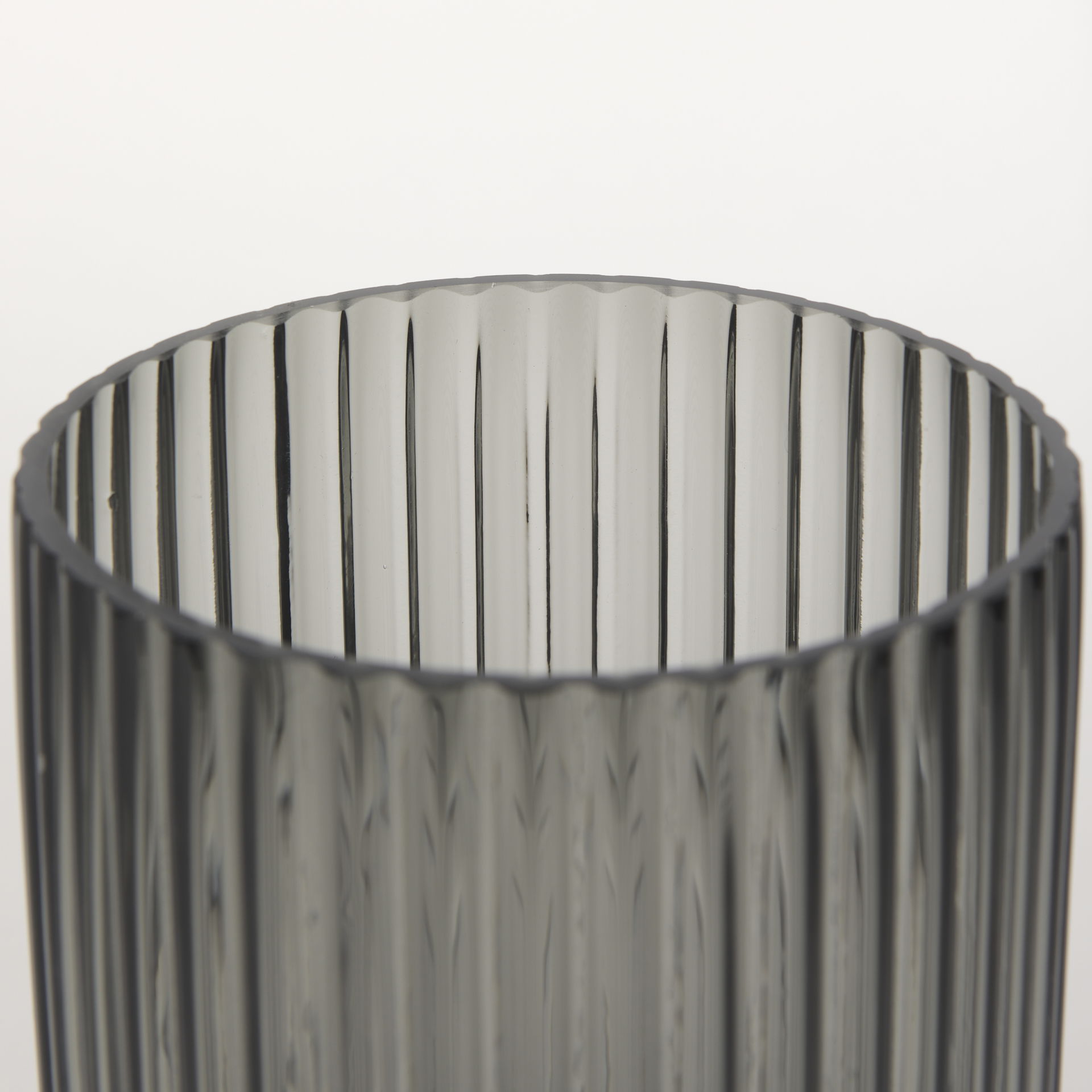 Dawn 8' Ribbed Smoke Gray Glass Vase, by Mercana, 5.59" length x 5.59" width x 8.27" height View 9