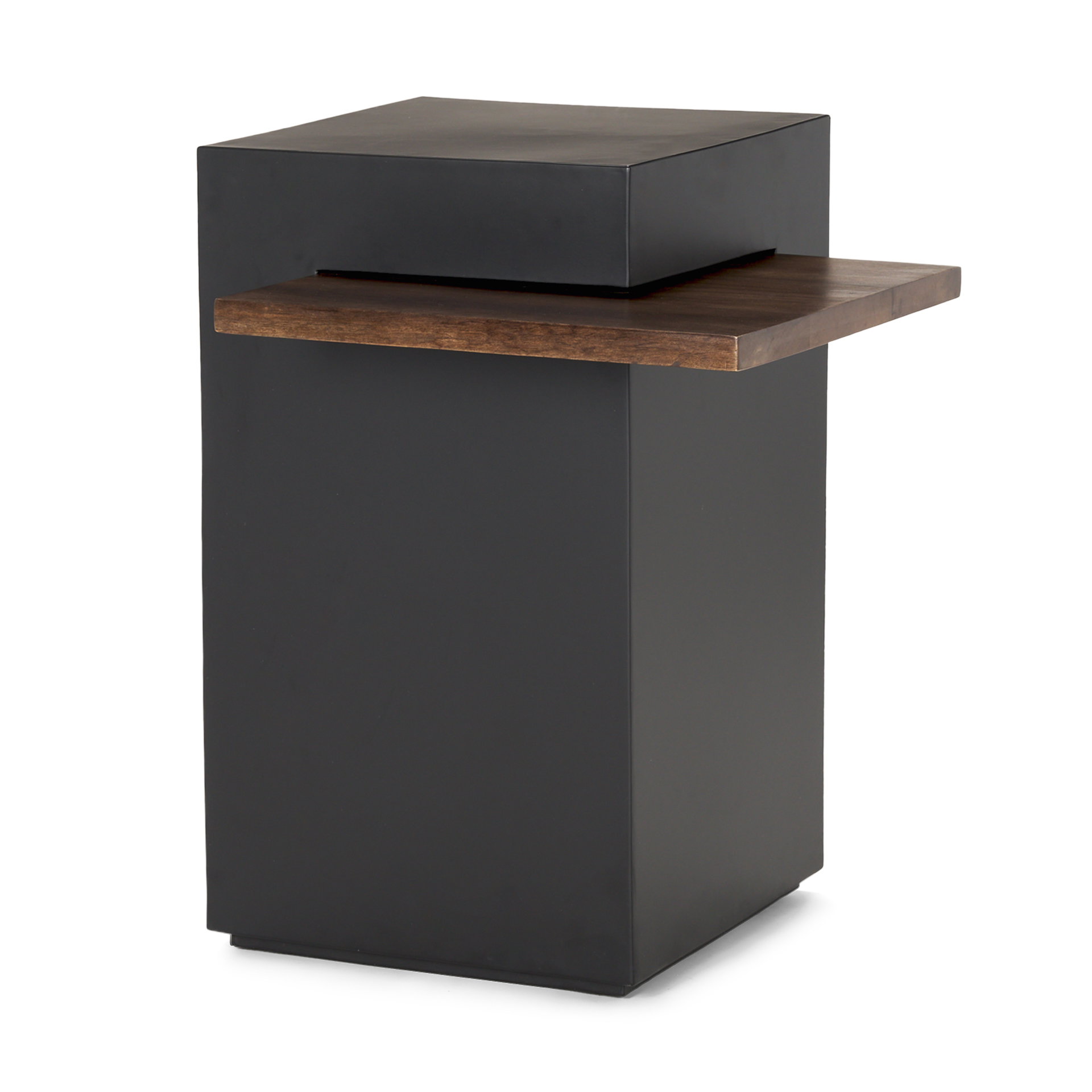 Charles Matte Black Metal with Wood Shelf Square Accent Table, Side & End Table by Mercana, 20" length x 20" width x 24" height View 1
