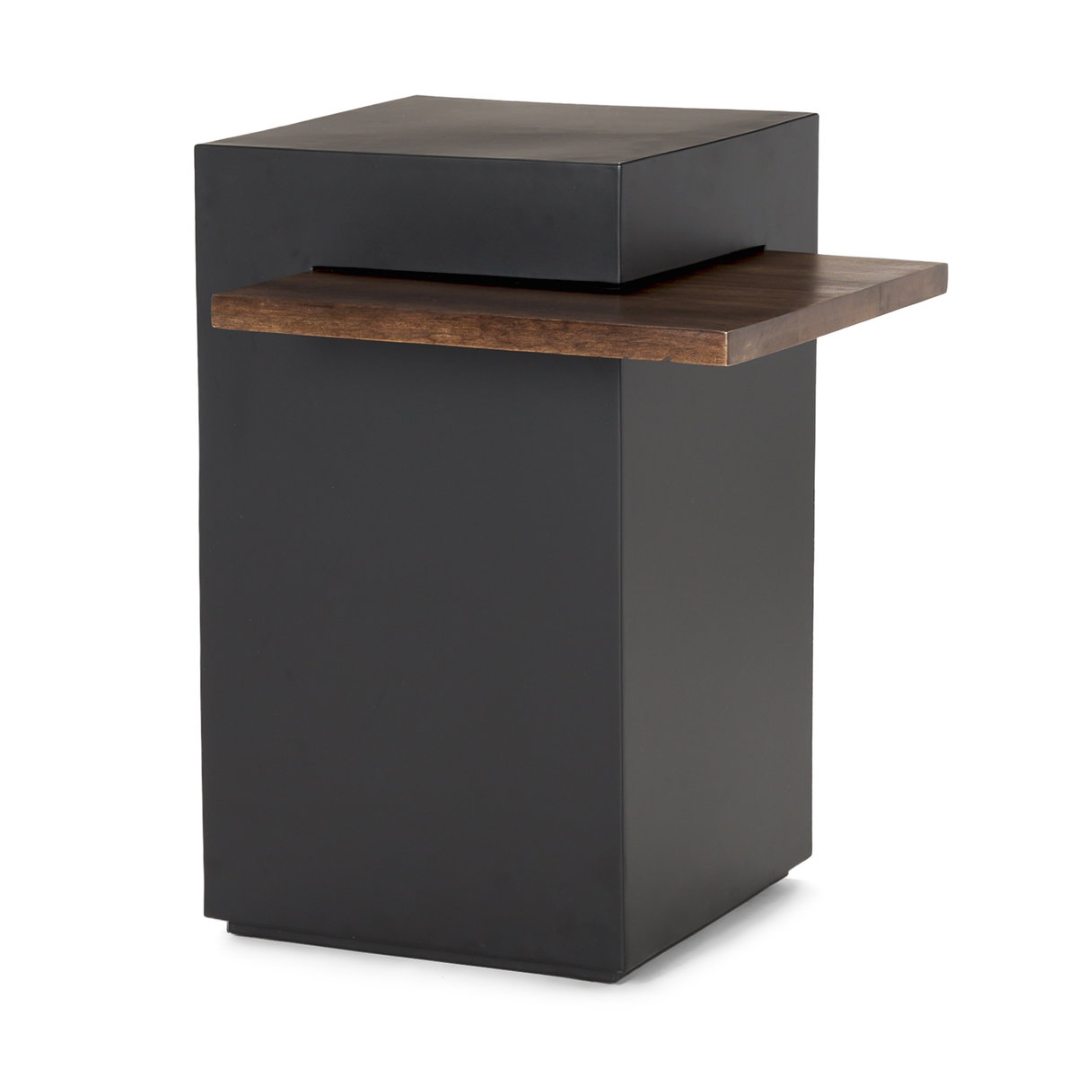 Charles Matte Black Metal with Wood Shelf Square Accent Table, Side & End Table by Mercana, 20" length x 20" width x 24" height View 1