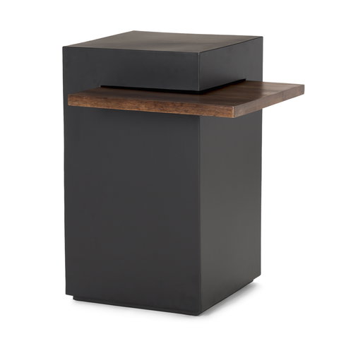 Charles Matte Black Metal with Wood Shelf Square Accent Table