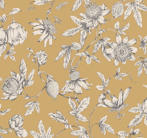 Passion Flower Toile Harvest Wallpaper