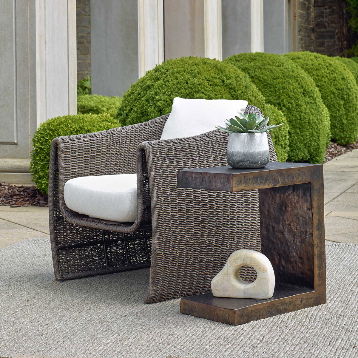 Obra Bronze Outdoor Side Table, Outdoor Table by Uttermost, 1'8" width x 1'10" height x 1' depth View 2