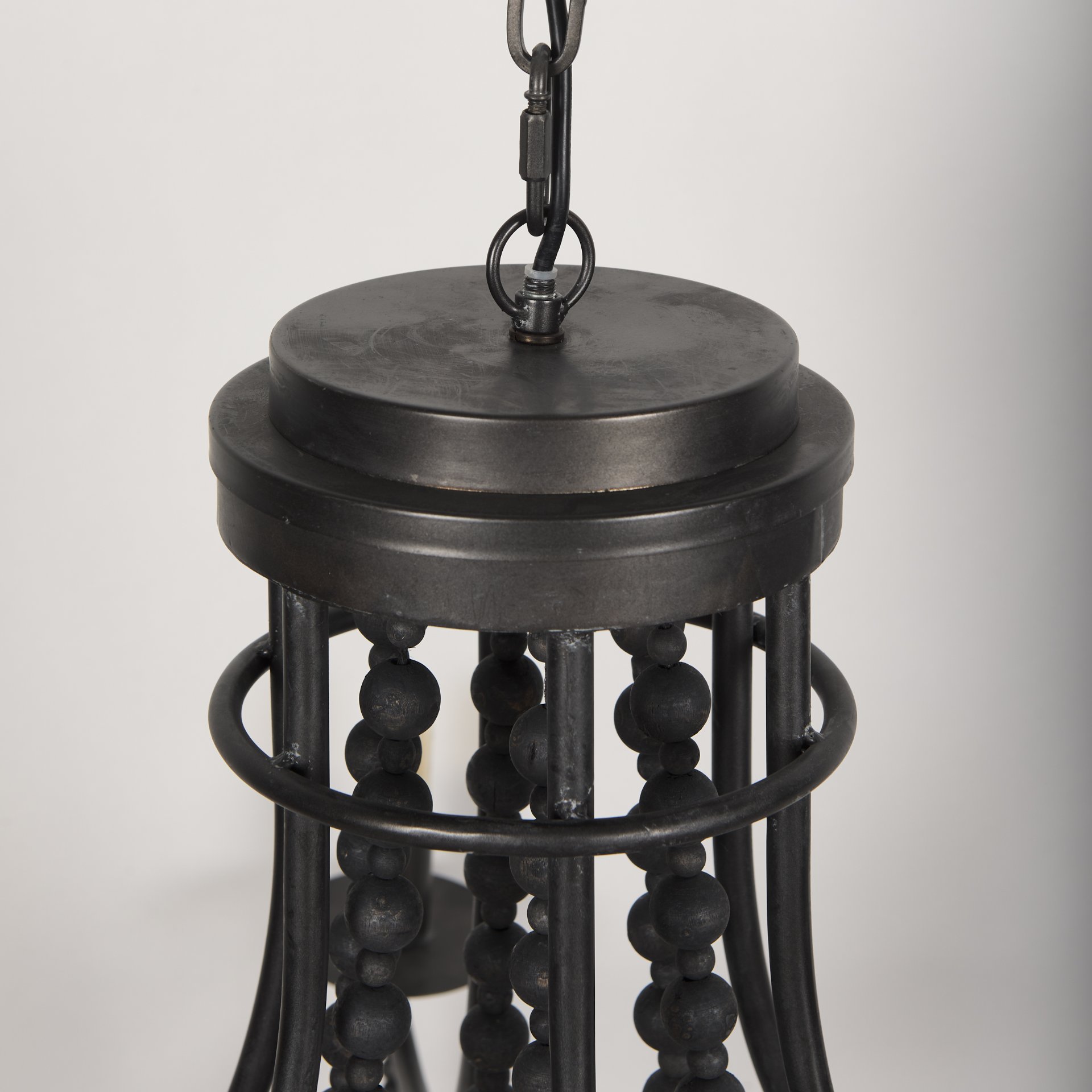 Selma Black Wood Bead and Metal Chandelier large image 