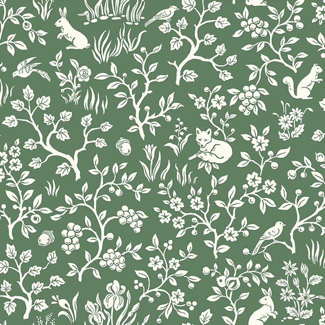 Fox & Hare Forest Green Wallpaper large image 
