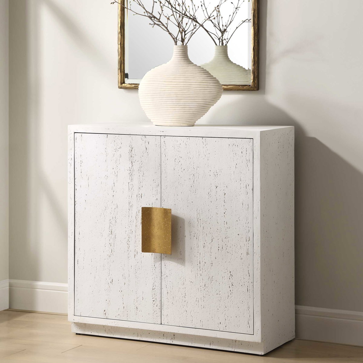 Emma 2 Door White Cabinet, Cabinets & Chest by Uttermost, 32" width x 32.25" height x 14.25" depth View 4