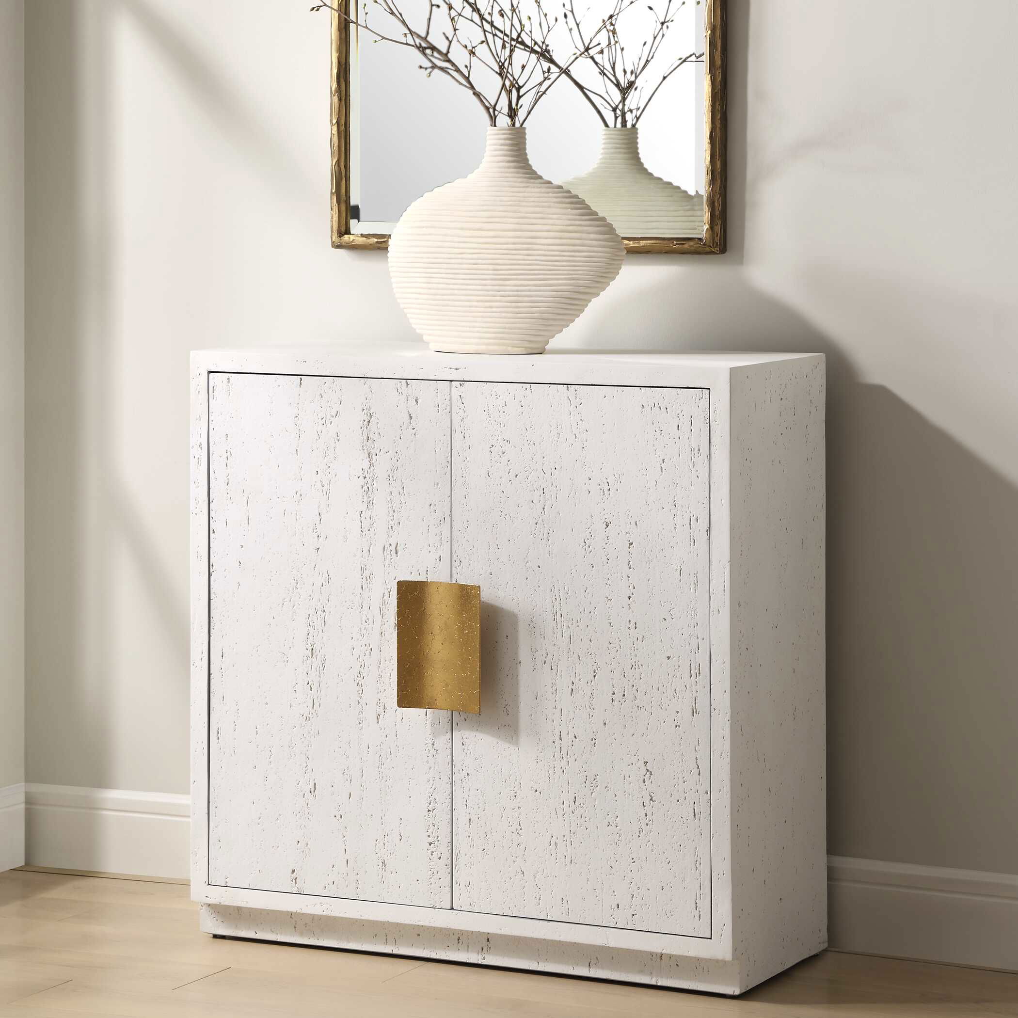 Emma 2 Door White Cabinet, Furniture by Uttermost, 32" width x 32.25" height x 14.25" depth View 4