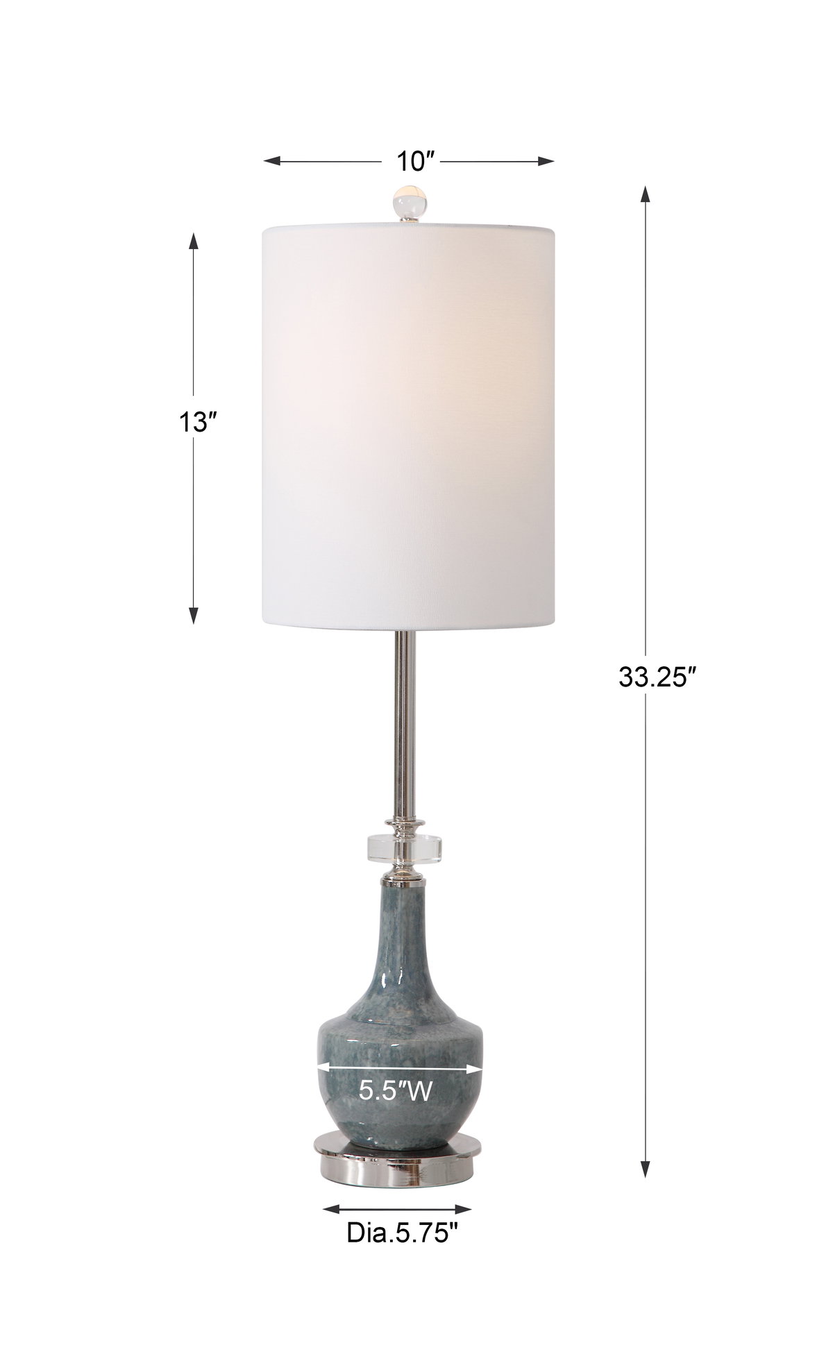 Piers Mottled Blue Buffet Lamp, by Uttermost, 10" width x 2'9.25" height x 10" depth View 3