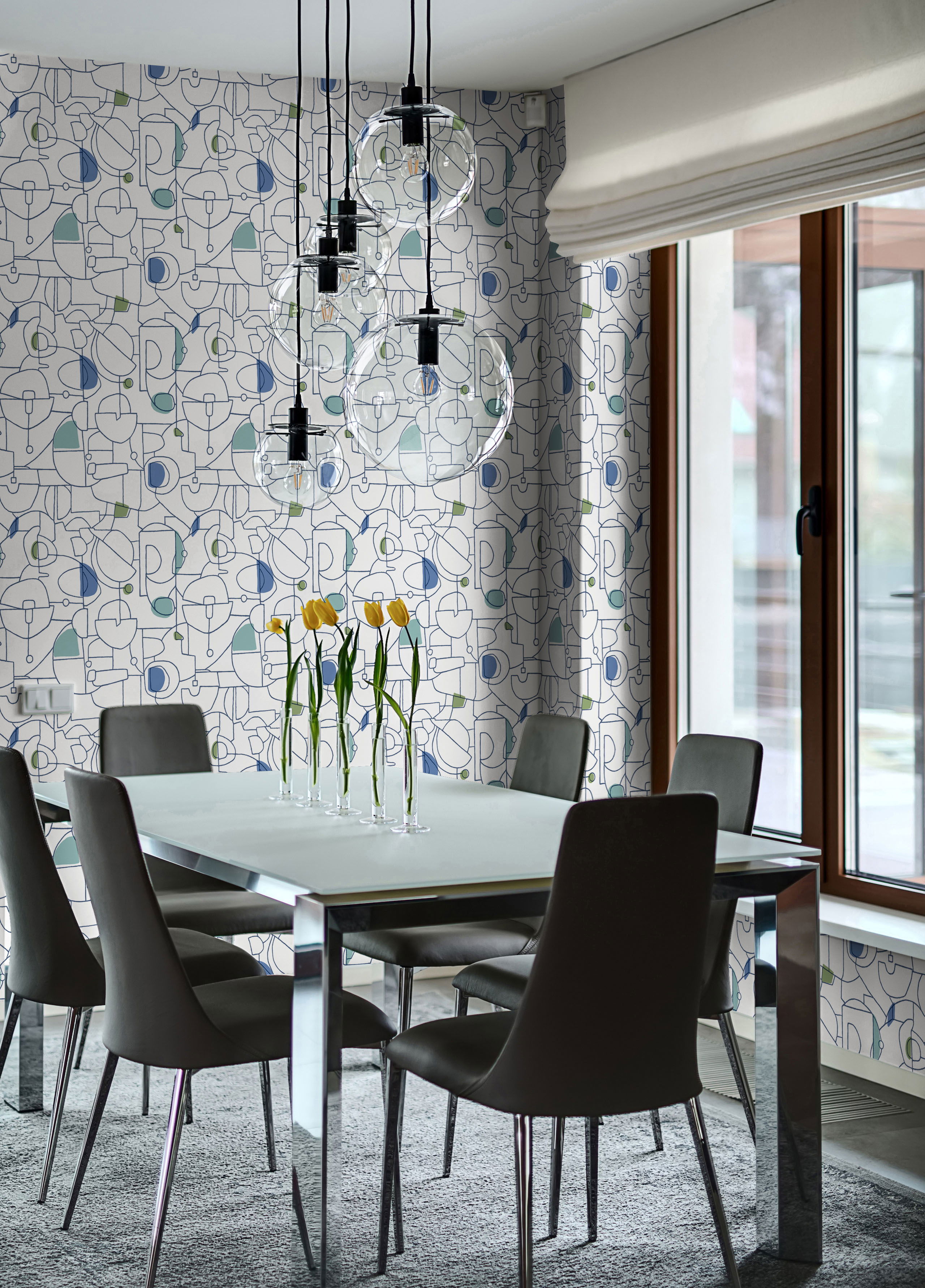 Fauvist Blue & Green Peel & Stick Wallpaper large image 