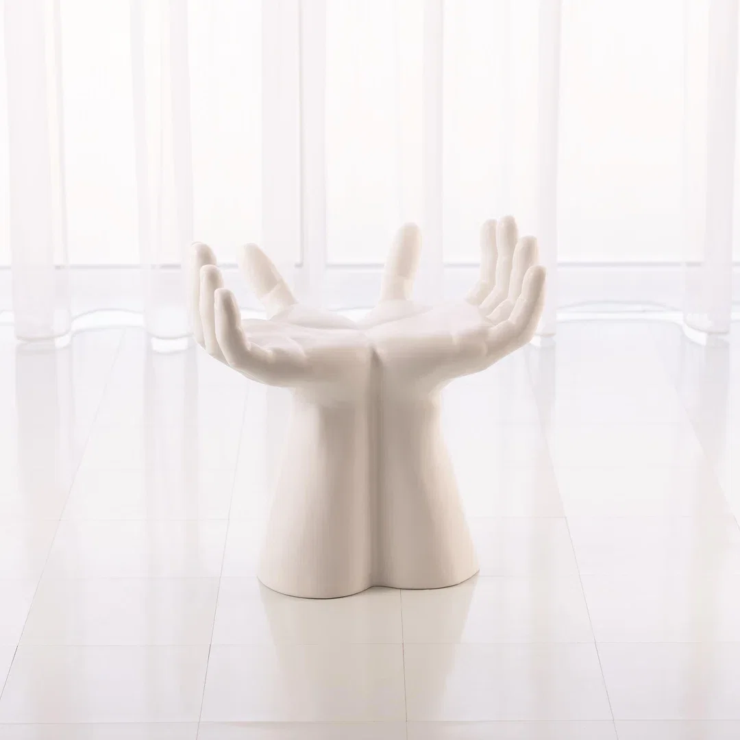 Hands Stool-Matte White, Low Stool by Studio A Home, 23" width x 23" height x 14" depth View 4