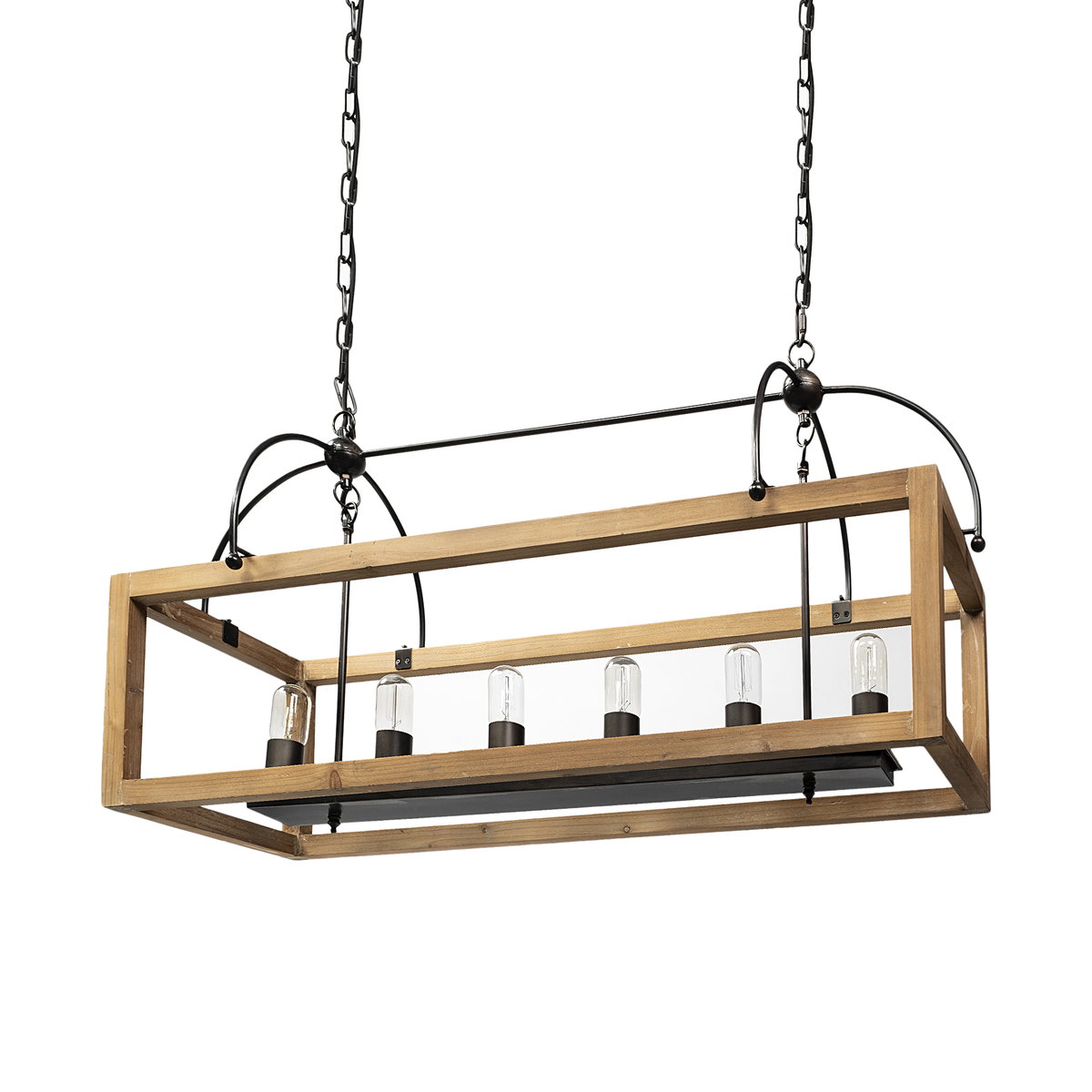Josie (42'x14.5'x20') Natural Wood Chassis Six Light Chandelier, by Mercana, 42" length x 14.5" width x 20" height View 1