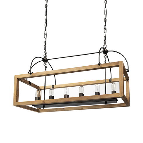 Josie (42"x14.5"x20") Natural Wood Chassis Six Light Chandelier