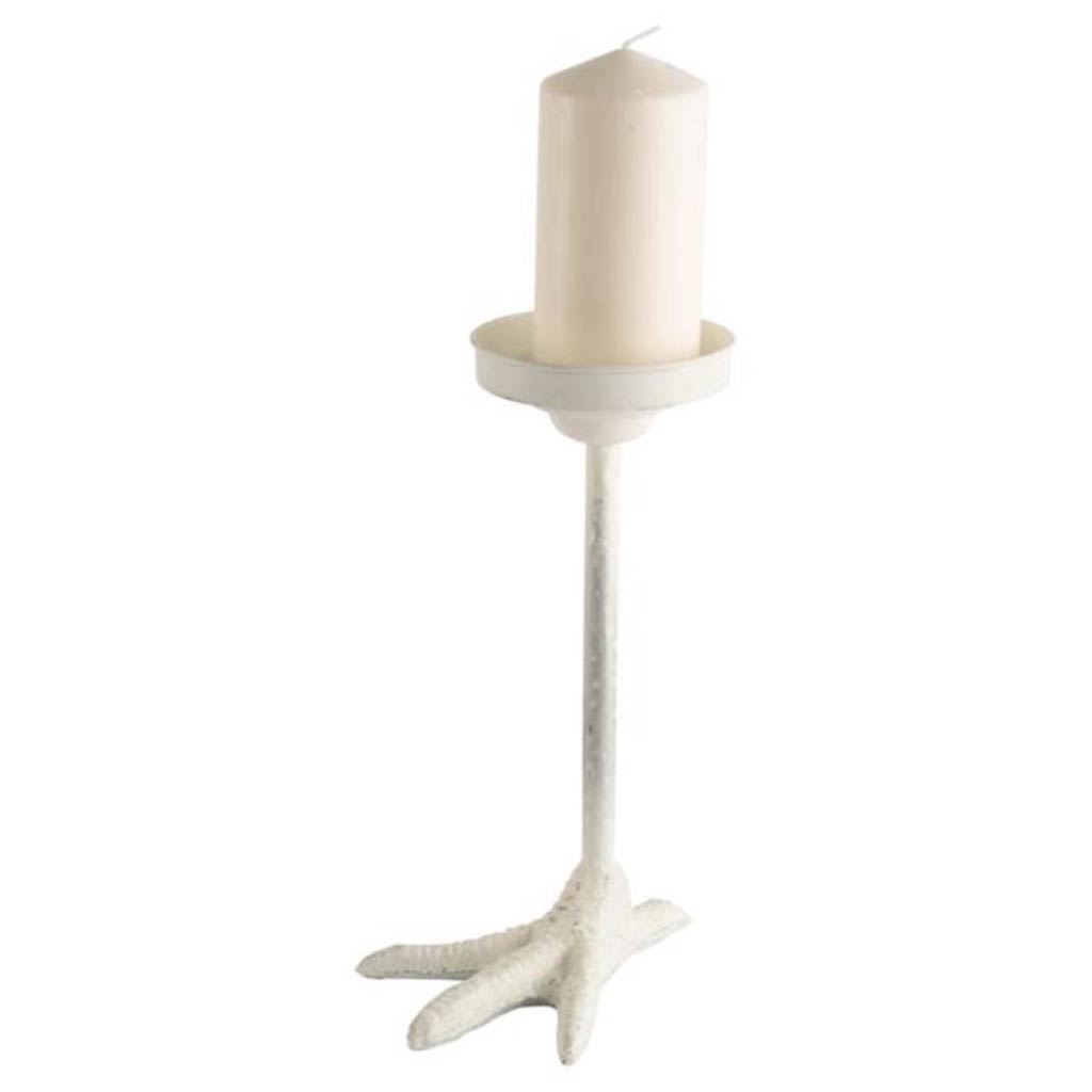 Daffy II Tall White Cast Iron Chicken Foot Table Candle Holder large image 