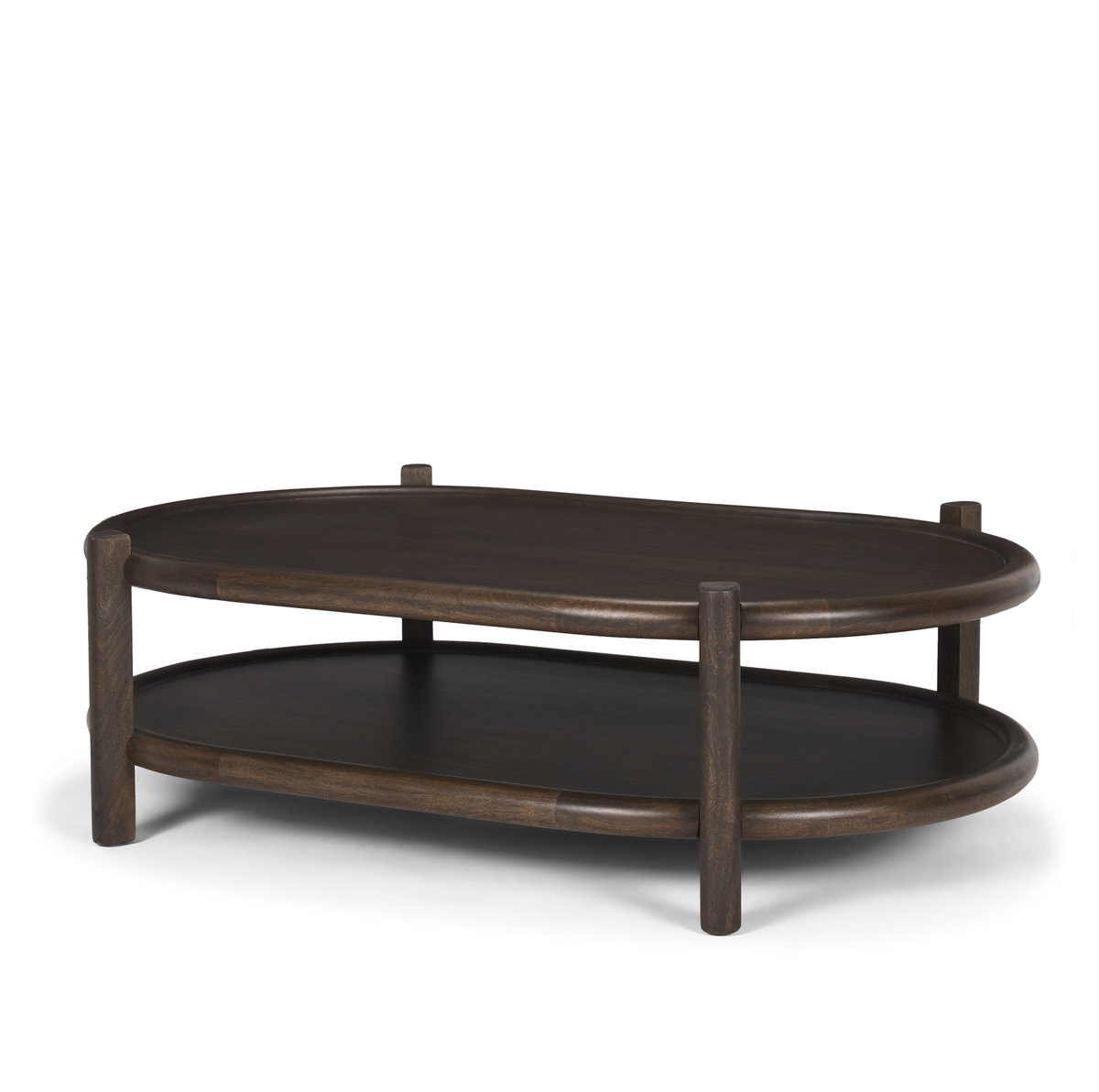 Romi Dark Brown Wood with Bottom Shelf Oval Coffee Table, by Mercana, 55.5" length x 35" width x 17" height View 1
