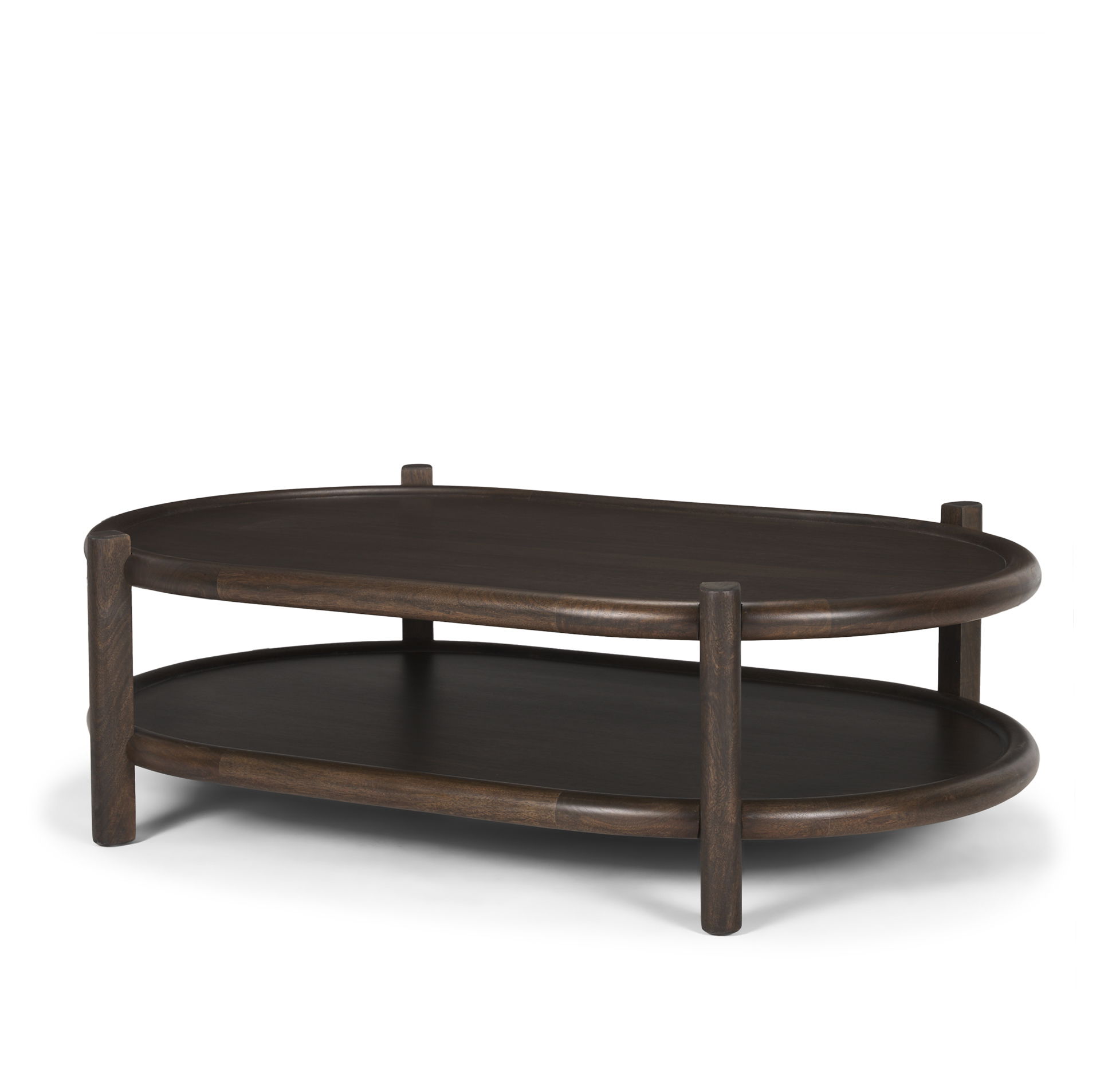Romi Dark Brown Wood with Bottom Shelf Oval Coffee Table large image 