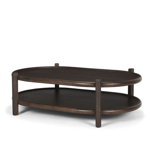 Romi Dark Brown Wood with Bottom Shelf Oval Coffee Table