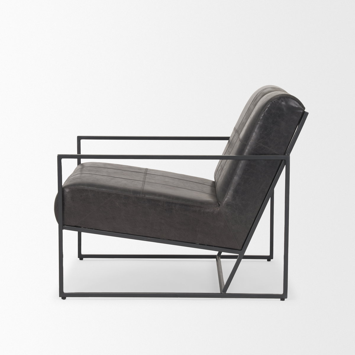 Stratton Gunmetal with Genuine Aged Black Leather Upholstered Accent Chair, by Mercana, 27.25" length x 36.5" width x 29.5" height View 6