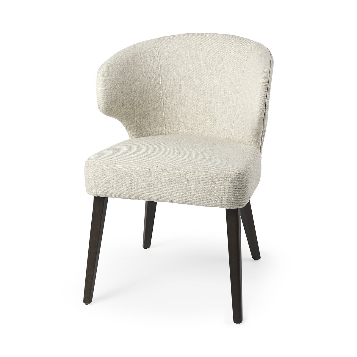 Niles Wingback Dining Side Chair | Cream Fabric with Dark Brown Wooden, Dining Chair by Mercana, 21.65" length x 25" width x 31.89" height View 1