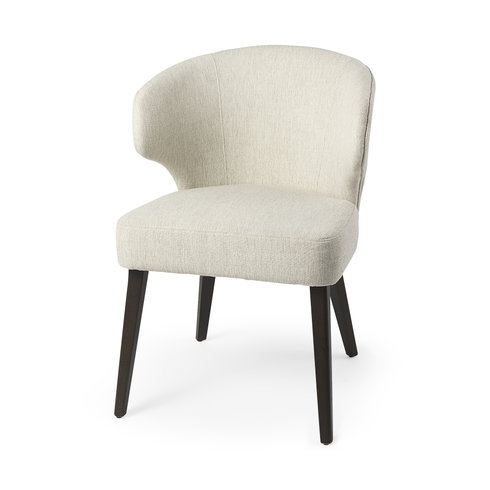 Niles Wingback Dining Side Chair | Cream Fabric with Dark Brown Wooden