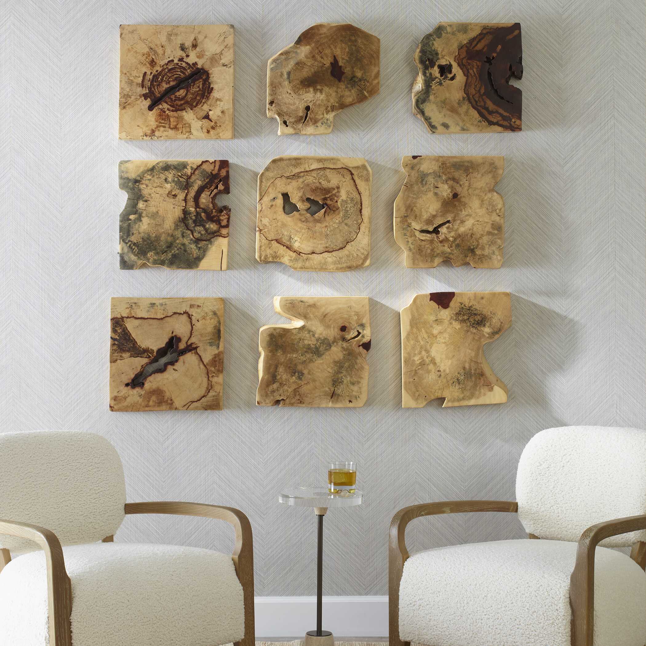 Bahati Wood Wall Décor In Natural Set/9, Sculptural Wall Art by Uttermost, 16" width x 16" height x 1.37" depth View 2