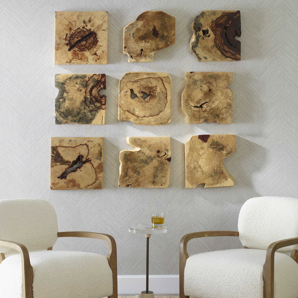 Bahati Wood Wall Décor In Natural Set/9, Sculptural Wall Art by Uttermost, 16" width x 16" height x 1.37" depth View 2