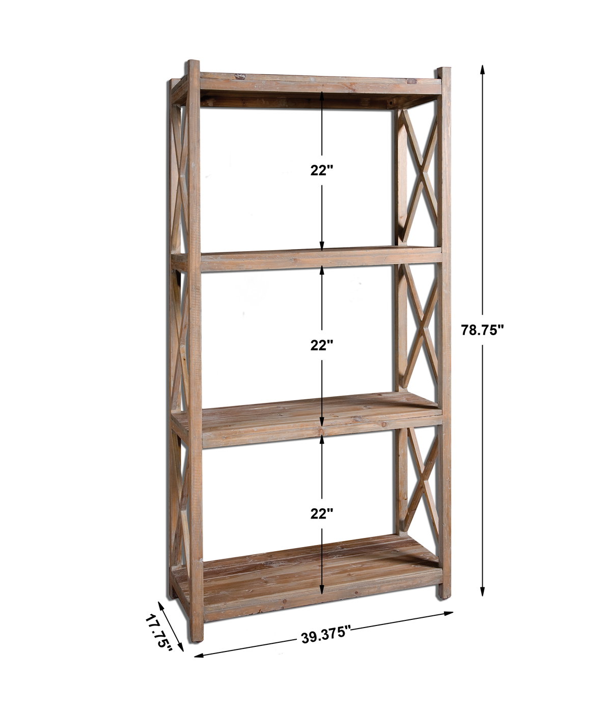 Stratford Reclaimed Wood Etagere, Shelving & Bookcase by Uttermost, 39.37" width x 78.75" height x 17.75" depth View 3