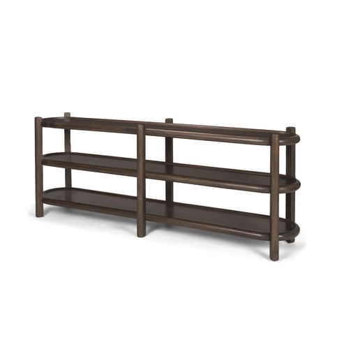 Romi Dark Brown Wood with 3 Shelves Oval Console Table