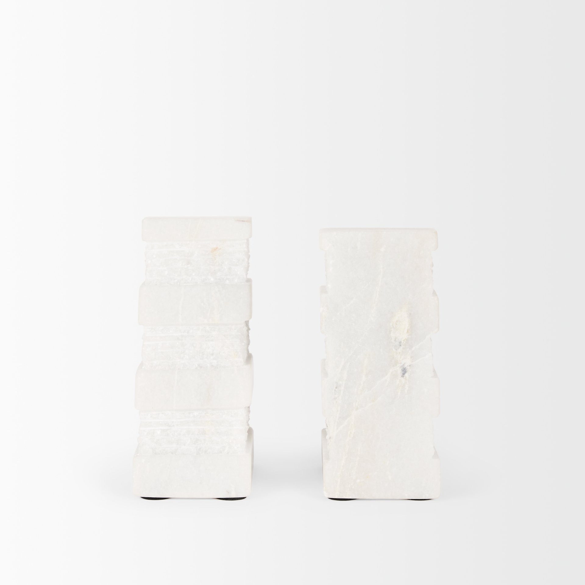 Cavetto White Marble Bookends with rough carving S/2, by Mercana, 4.25" length x 2.5" width x 6" height View 9
