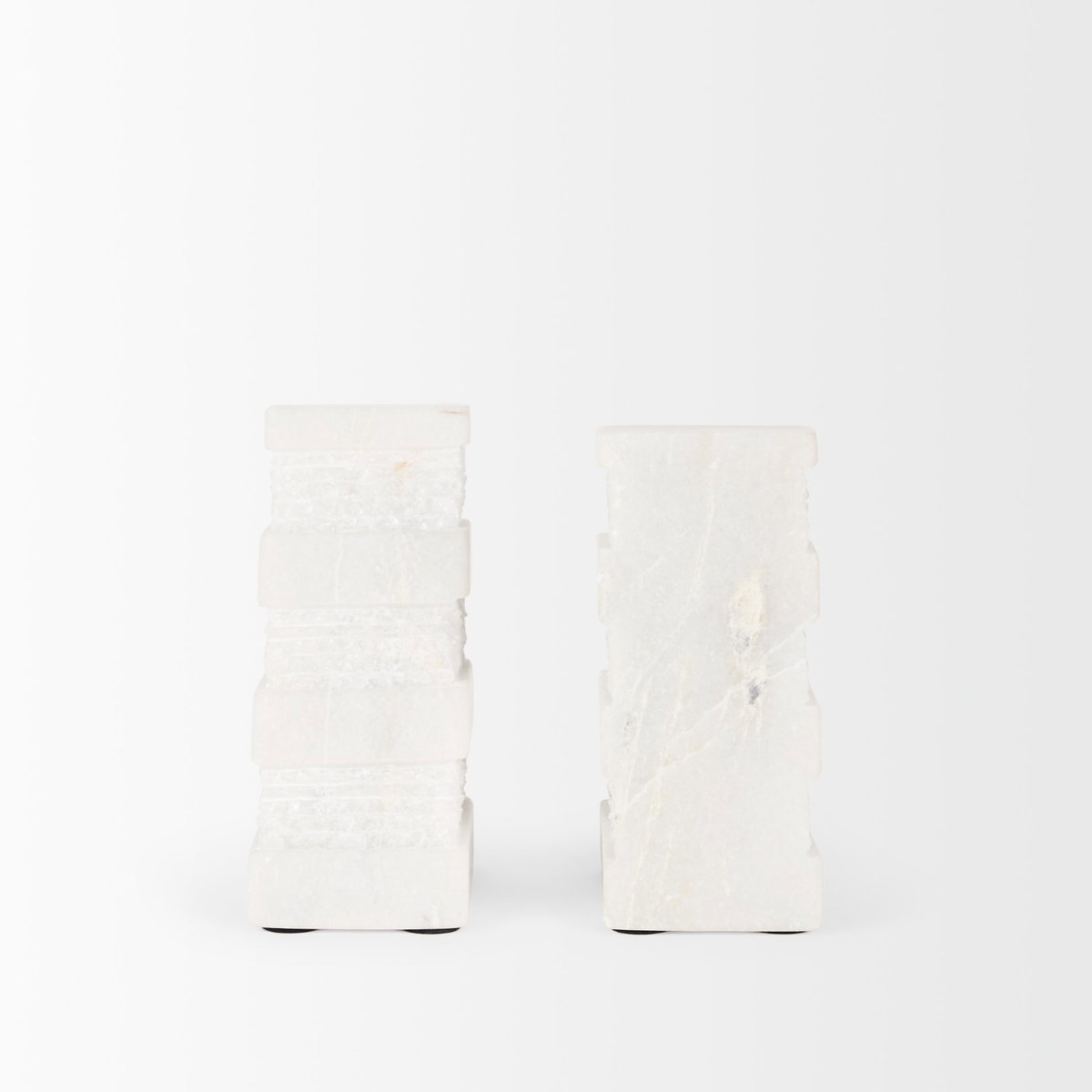 Cavetto White Marble Bookends with rough carving S/2, by Mercana, 4.25" length x 2.5" width x 6" height View 9