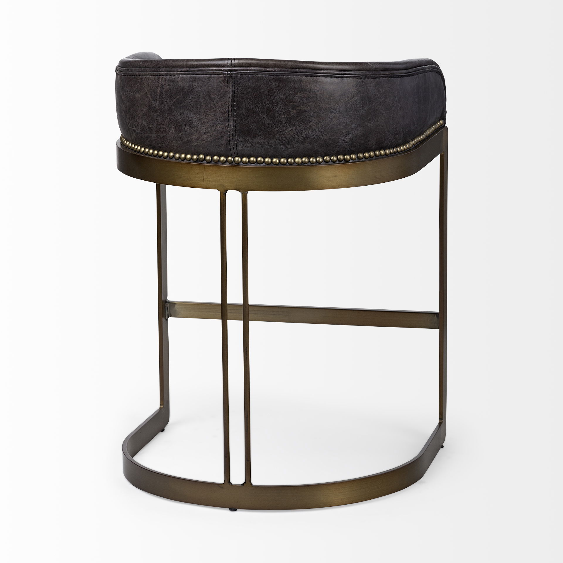 Hollyfield 29' Total Height Black Leather Seat Gold Metal Base Stool large image 