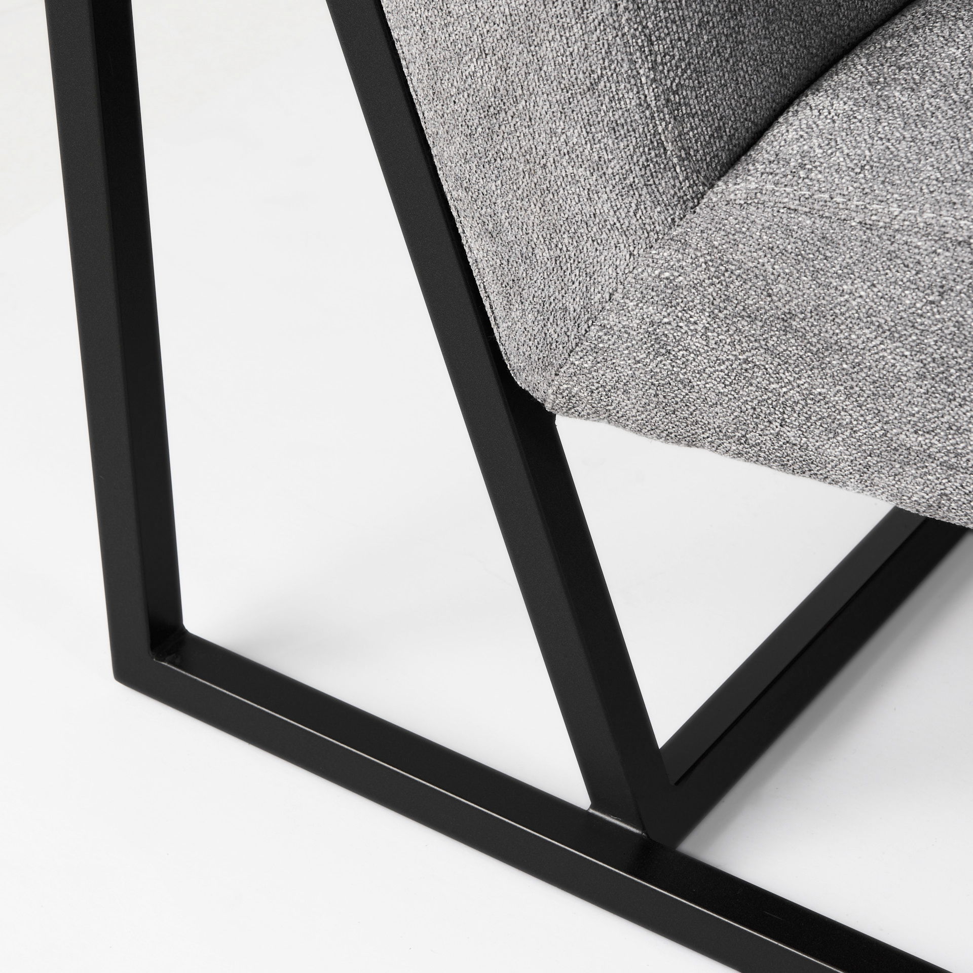 Armelle Gray Fabric Seat with Black Metal Frame Accent Chair, by Mercana, 28.35" length x 33.07" width x 29.92" height View 11