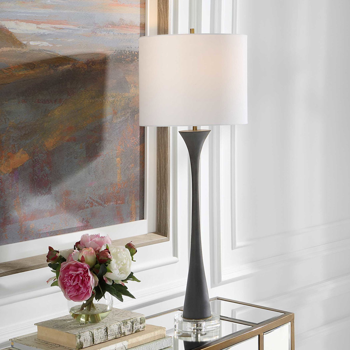 Fountain Black Stone Buffet Lamp, Table Lamp by Uttermost, 12" width x 34" height x 12" depth View 2