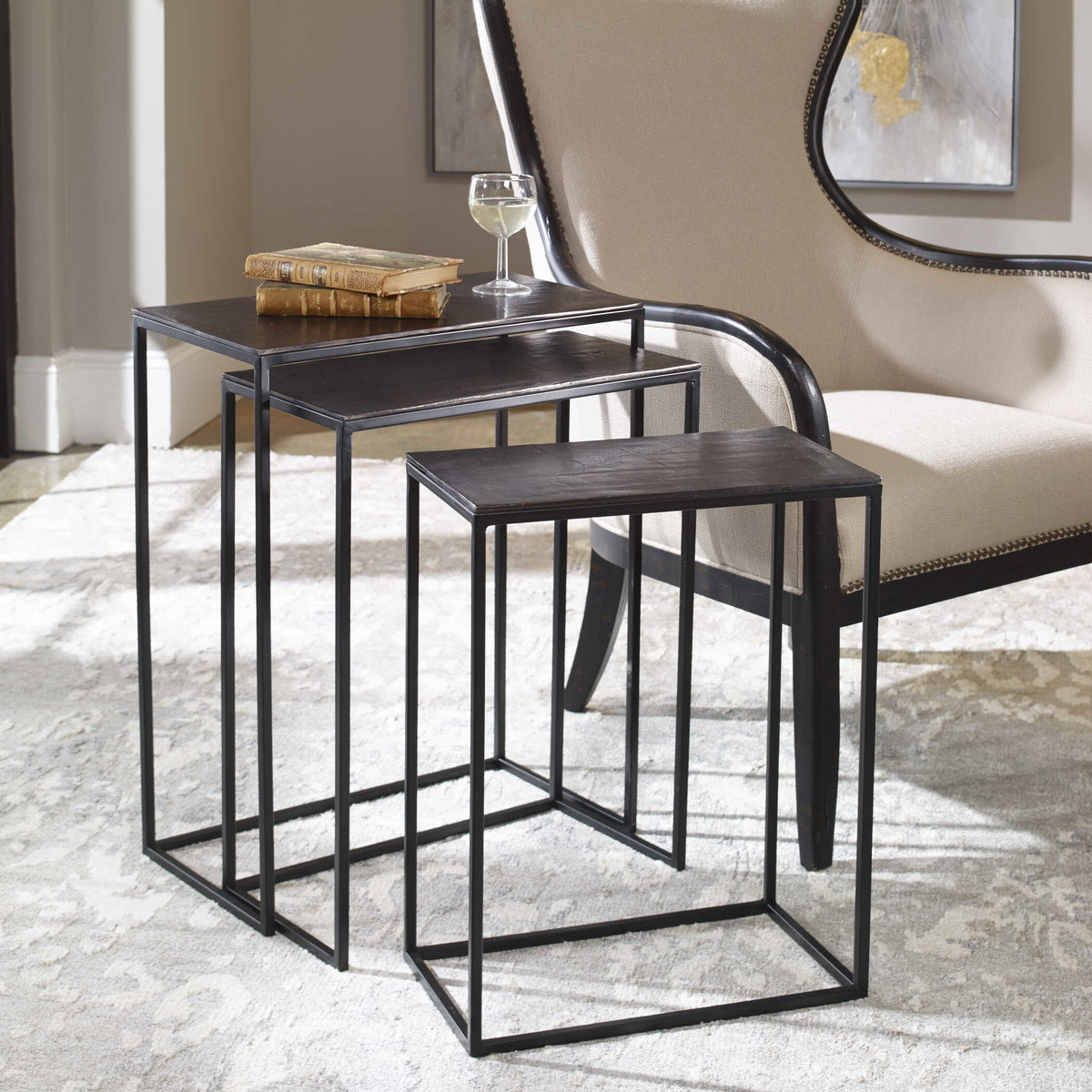 Coreene Iron Nesting Tables Set/3, Side & End Table by Uttermost, 21" width x 25.5" height x 11" depth View 2