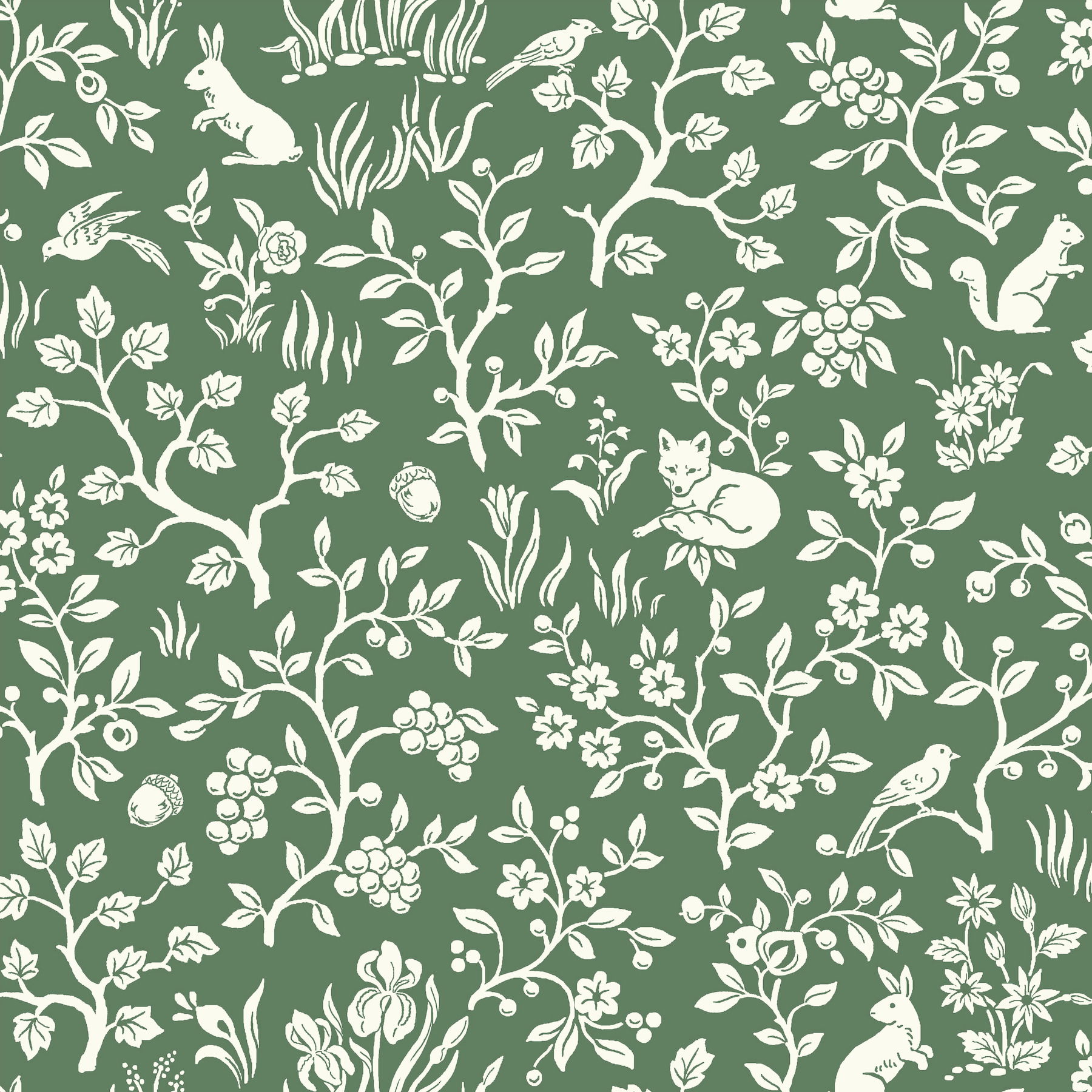 Fox & Hare Forest Green Wallpaper, by York Wall, 33' length x 1'8.5" width x 0.02" depth View 1