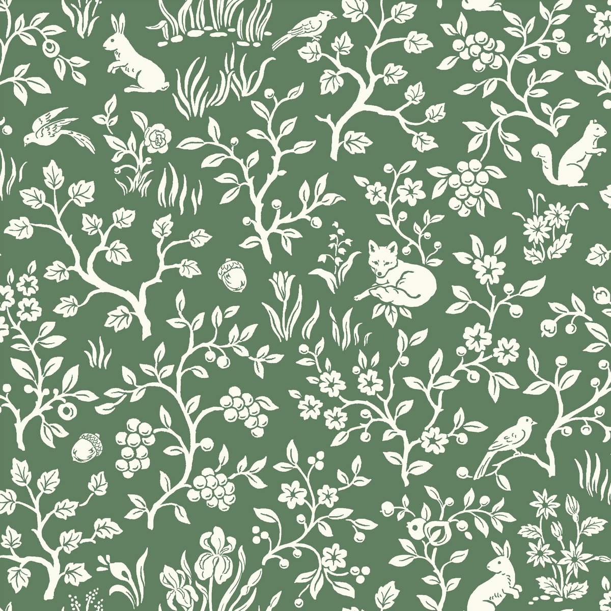 Fox & Hare Forest Green Wallpaper, by York Wall, 33' length x 1'8.5" width x 0.02" depth