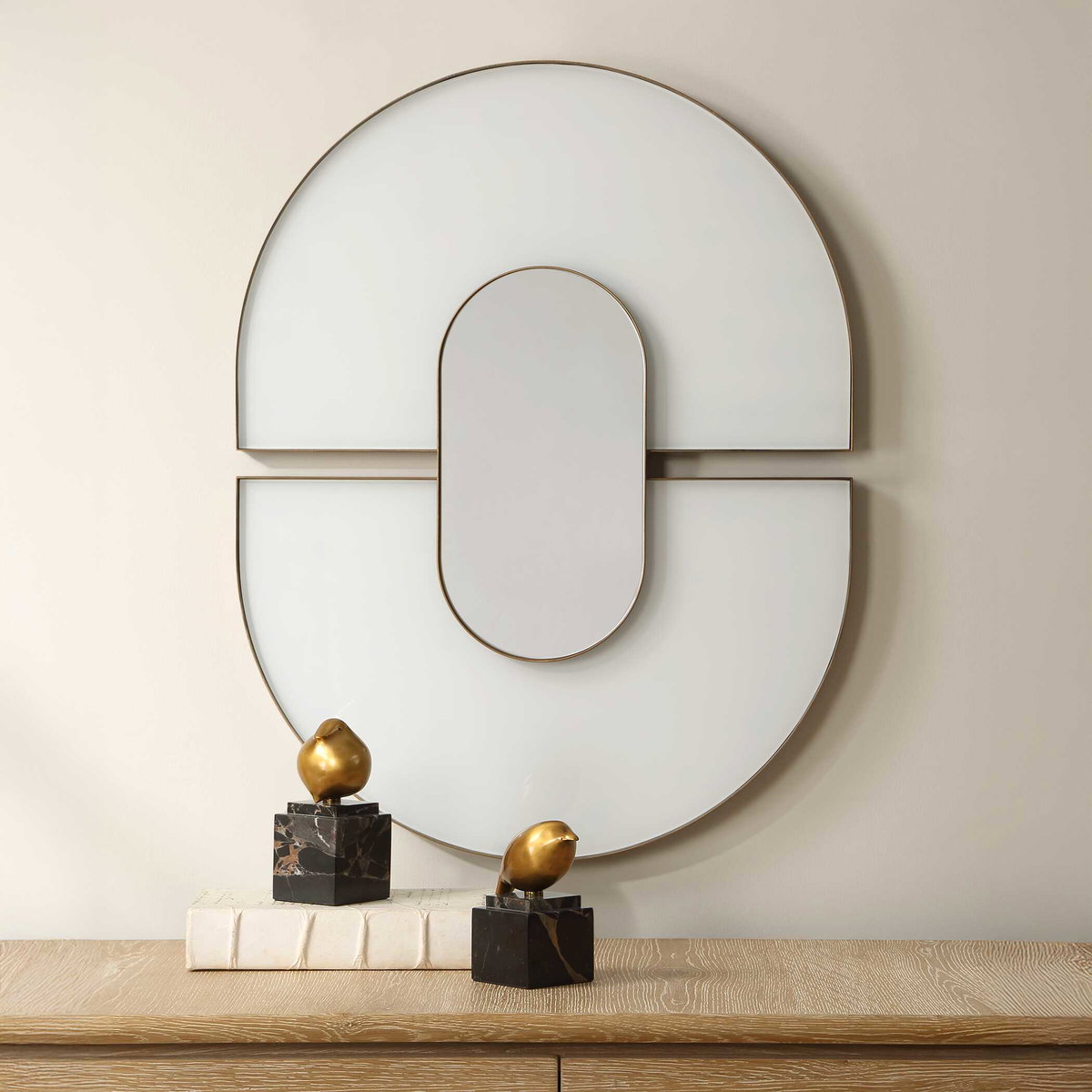 Encase Modern White Oval Mirror, by Uttermost, 1'11.5" width x 2'6.5" height x 1.62" depth View 2