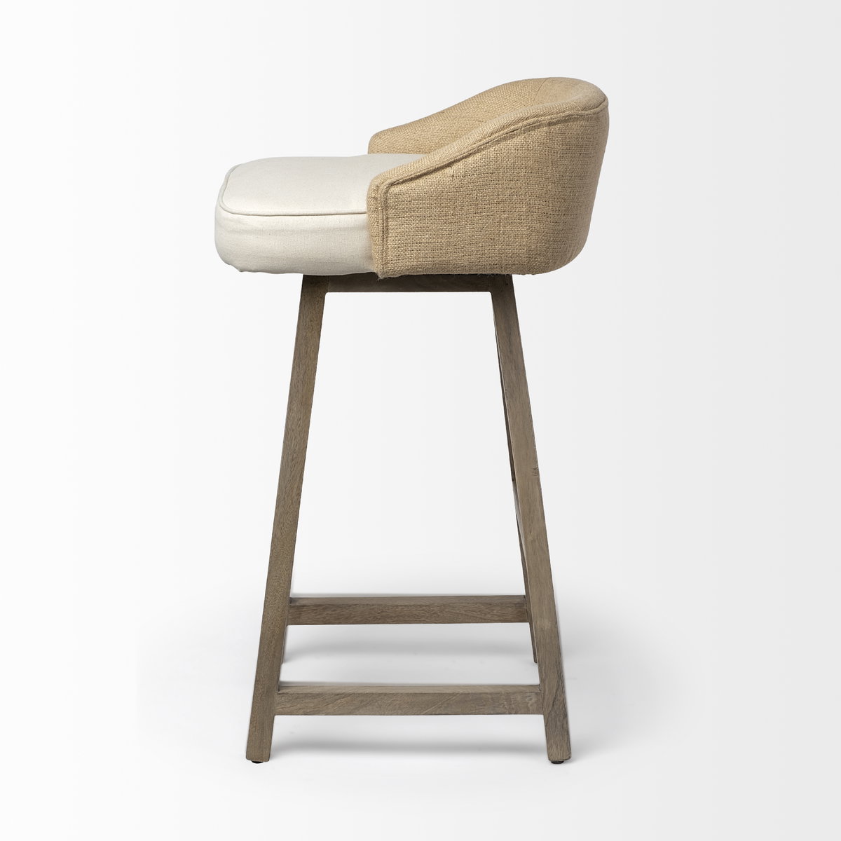 Monmouth Low Back 30in Seat Bar Stool | Cream Fabric with Brown Wood, Counter & Bar Stool by Mercana, 20.5" length x 21" width x 35.75" height View 4