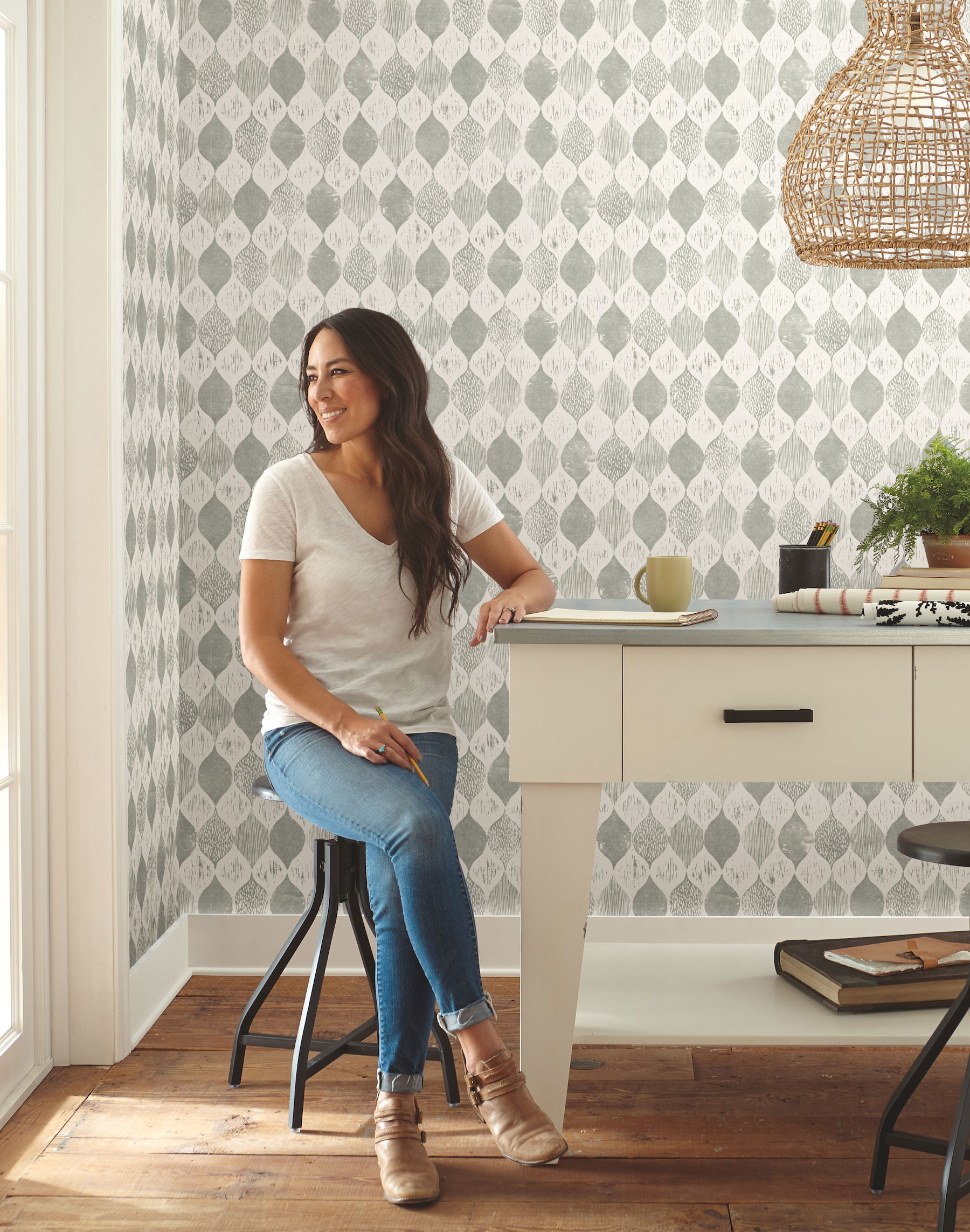 Garden Trowel Woodblock Print Grey Wallpaper, by York Wall, 33' length x 1'8.5" width x 0.02" depth View 2