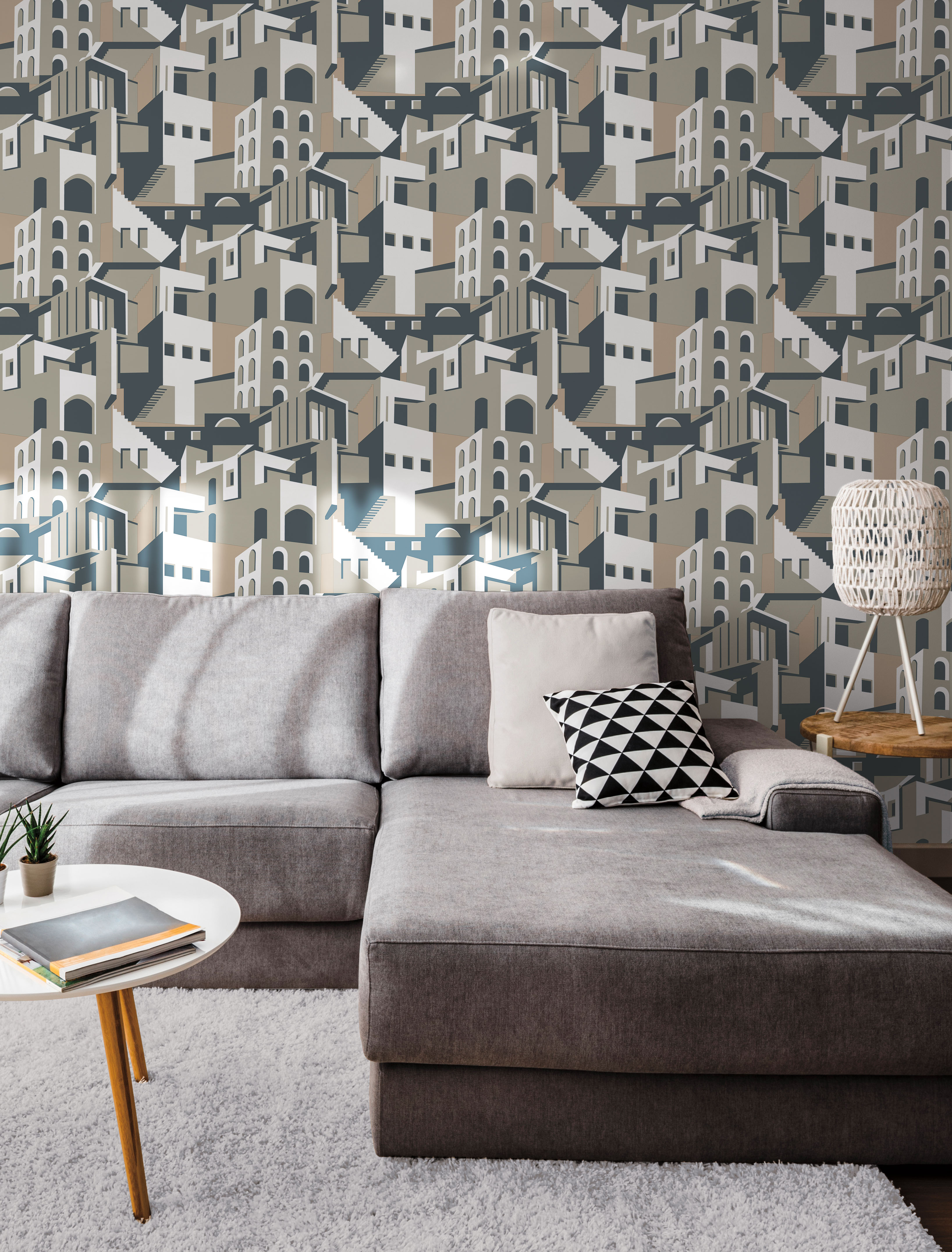 Architectural over Architectural Beige & Grey Peel & Stick Wallpaper large image 